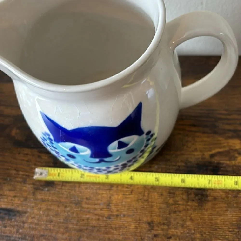 Vintage KAJ FRANCK ARABIA Finland Blue Cat Pottery Pitcher